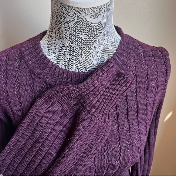 Taylor Purple Ruffled Hem Cable Knit Sweater Dress Womens Sz Medium - Picture 4 of 8